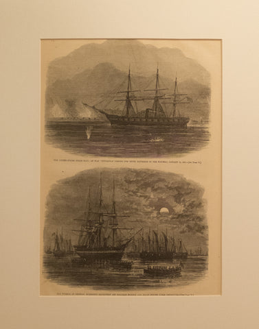 US Steam Sloop “Pensacola” passing the Rebel batteries in the Potomac / Vessels of Gen. Burnside’s Expedition off Fort Monroe