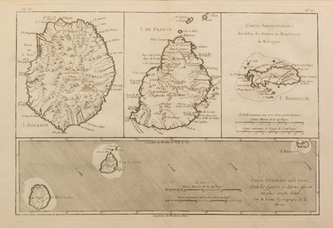 Carte Generale des Isles: de Bourbon (Reunion) de France (Mauritius) et de Rodrigue (Rodriguez Islands)